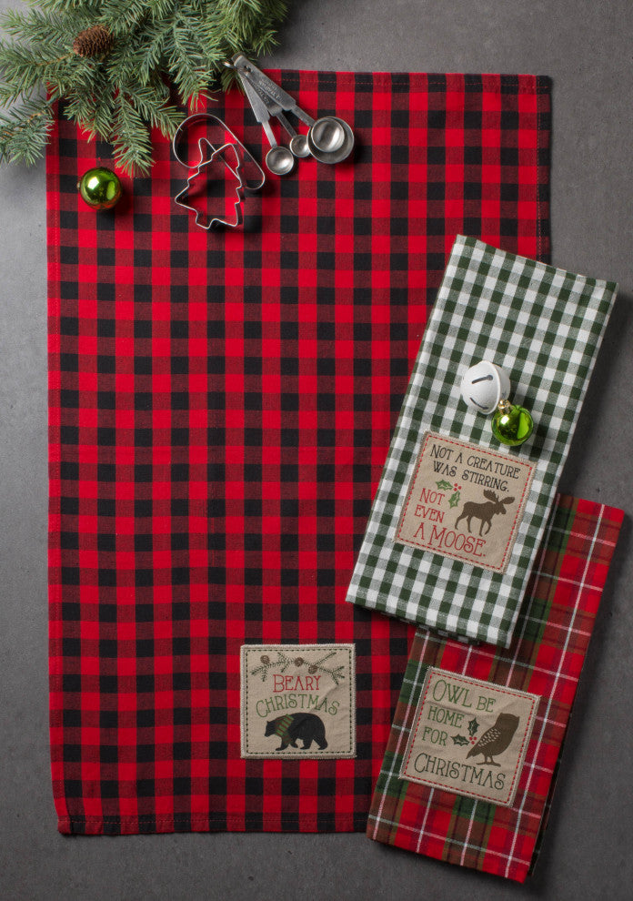 Cabin Christmas Embroidered Dishtowel, Set Of 3