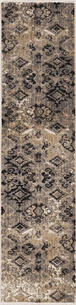 9'X12' Ivory Beige Machine Woven Distressed Traditional Indoor Area Rug