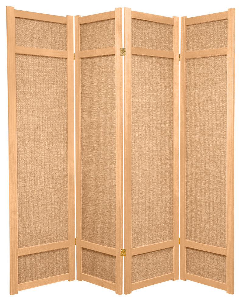 6' Tall Jute Shoji Screen, 4 Panel, Natural