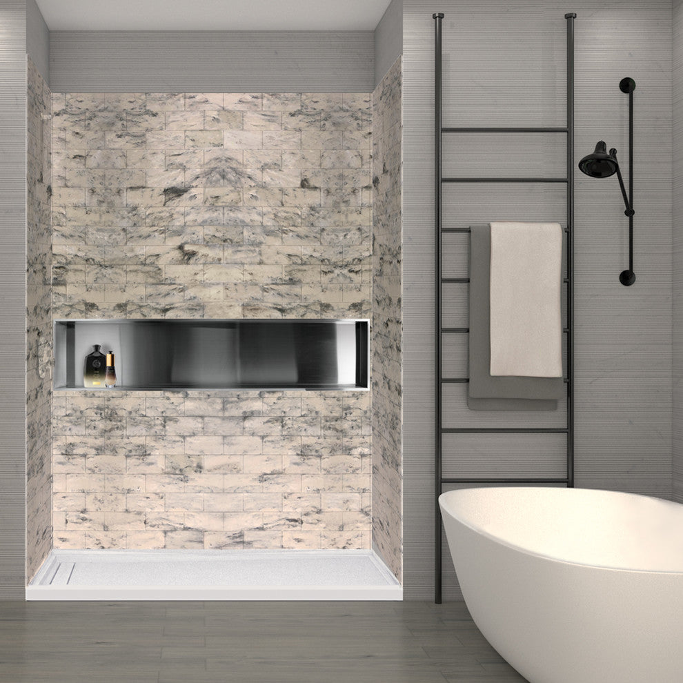 Transolid SaraMar 36"x60"x96" Glue to Wall 3-Piece Shower Wall Kit, Sand Creme