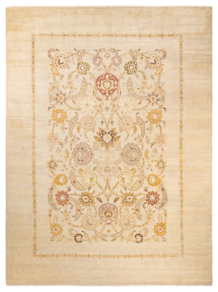 Eclectic, One-of-a-Kind Hand-Knotted Area Rug Ivory, 9' 1" x 12' 1"