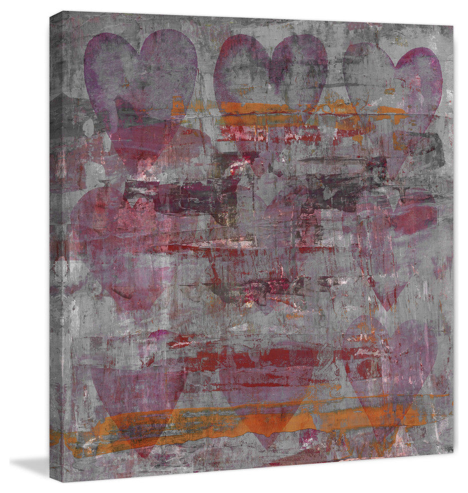 "Pink Grey Hearts" Painting Print on Wrapped Canvas, 18"x18"
