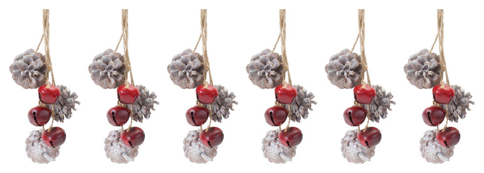 Bell and Pine Cone Drop Ornament, Set of 6