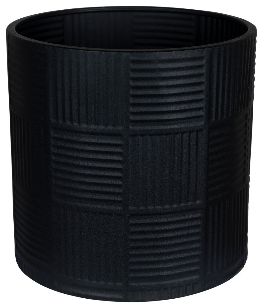 Black Geo Texture Metal Planter With Bronze Stand
