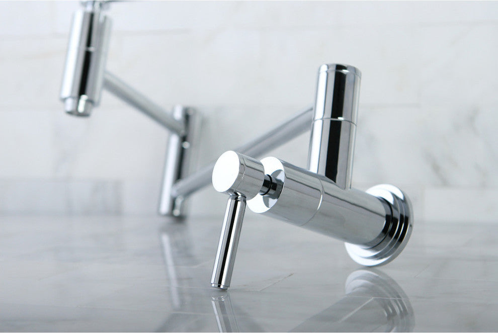 Kingston Brass Wall Mount Pot Filler Kitchen Faucet, Polished Chrome