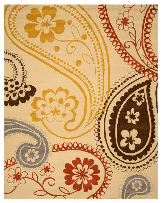 Ivory Transitional Floral Paisley Area Rug