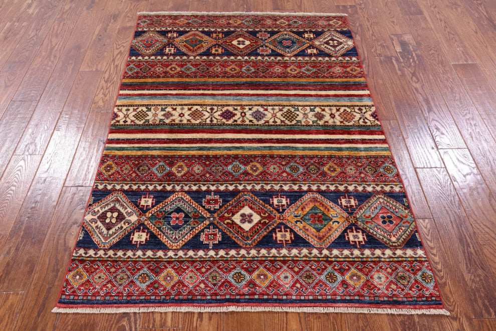 4' 0" X 5' 10" Khorjin Super Kazak Handmade Wool Rug Q9770