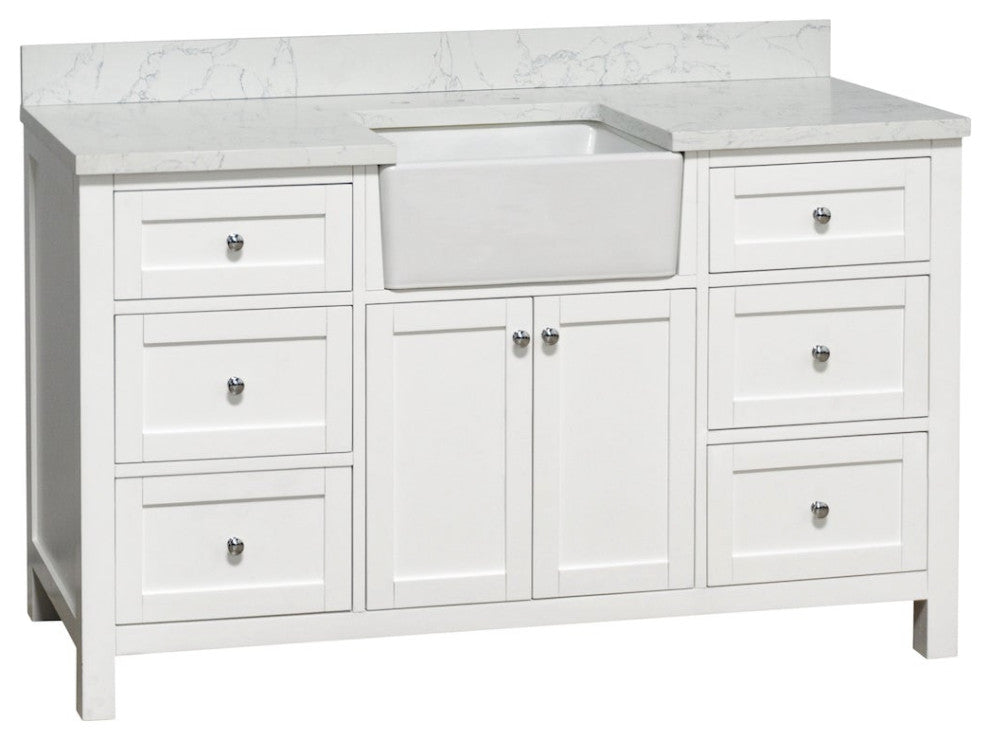 Yorkshire 60" Bathroom Vanity, White, Engineered Marble, Single
