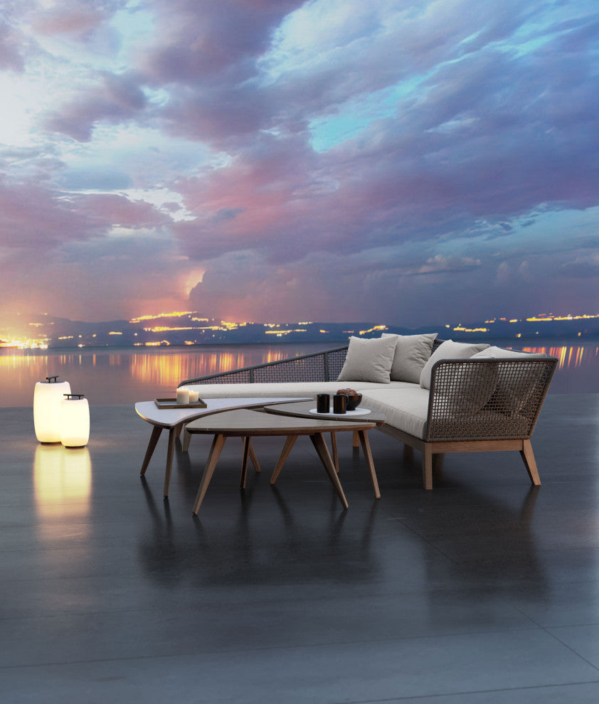 3-Piece Triplica Bunching Table Set, Weathered Eucalyptus and Super Stone