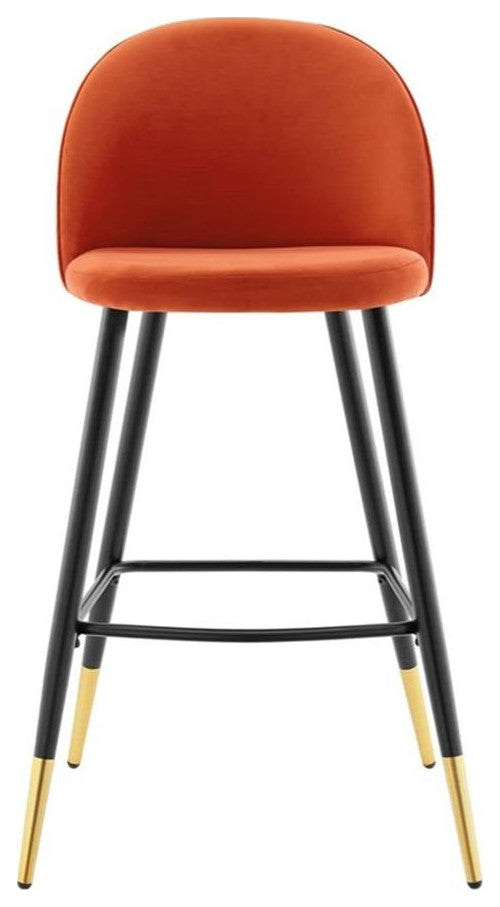 Cordial Performance Velvet Bar Stools - Set of 2-Orange