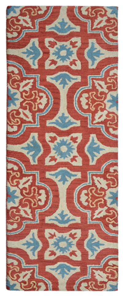 HAND TUFTED WOOL ECO-FRIENDLY AREA RUGS - Runner,Red Beige,Floral
