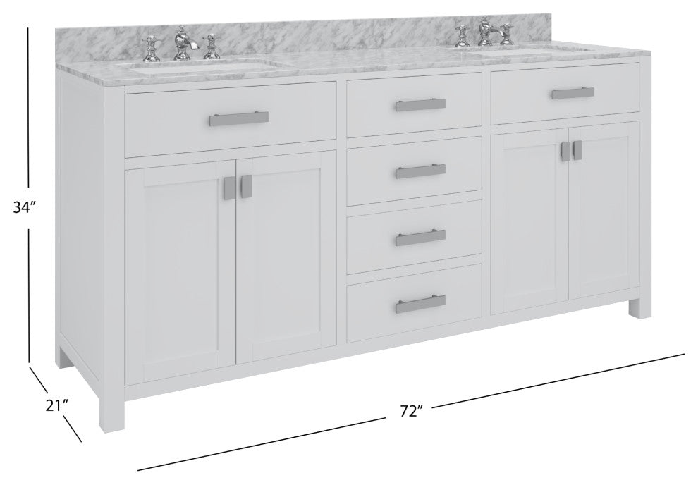 The Polaris Bathroom Vanity, Pure White, 72", Double Sink, Freestanding