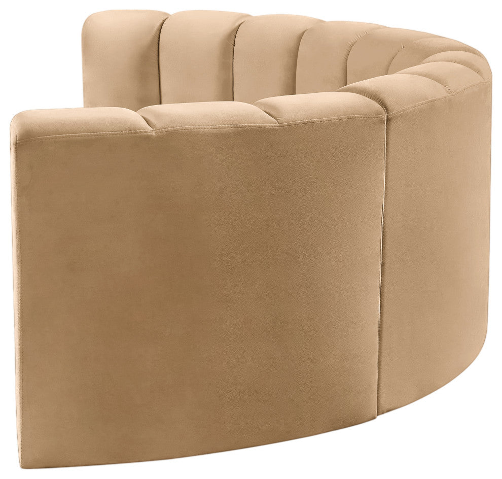 Arc Velvet Upholstered 4-Pc. Inward Curved Modular Sectional, Camel