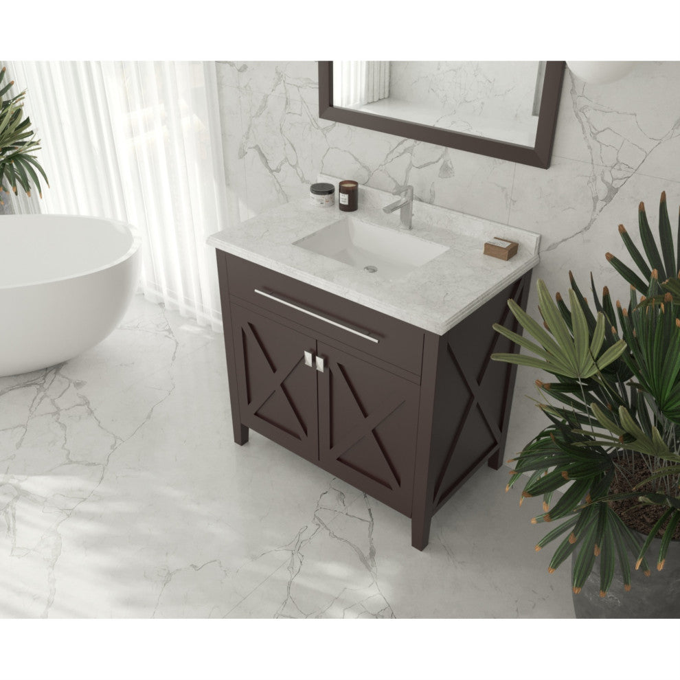 Wimbledon, 36" Brown Cabinet With White Carrara Marble Countertop