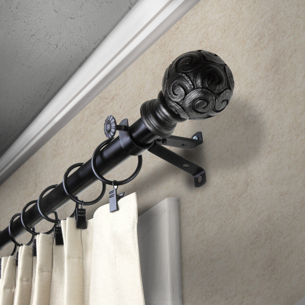Allana 13/16" Diameter Curtain Rod, Black, 18-28"