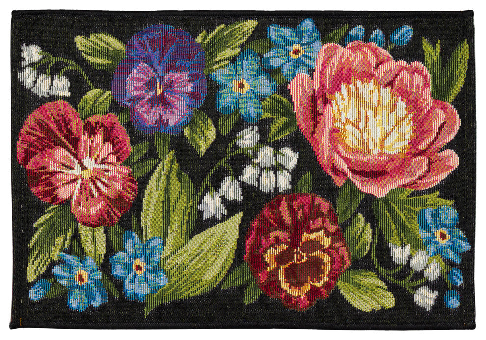 Esencia Secret Garden Indoor/Outdoor Mat, Black, 2' X 2'10"