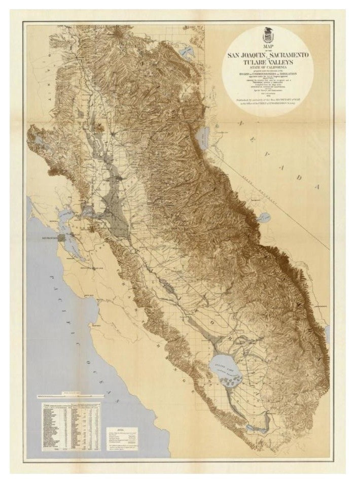 "Map of The San Joaquin, Sacramento and Tulare Valleys, 1873" Paper Art, 18"x24"