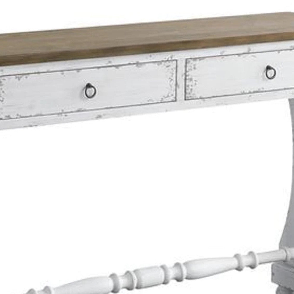 Benzara BM273238 48" 2 Drawer Console Table, Ring Metal Handle, Distressed White