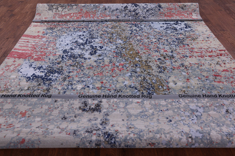 9' 0" X 12' 1" Wool and Silk Hand Knotted Abstract Rug Q12093