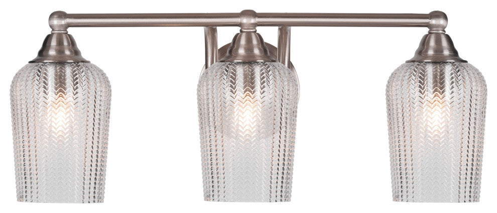 Paramount 3-Light Bath Bar, Brushed Nickel, 5" Clear Textured Glass