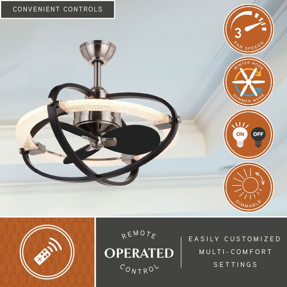 Galileo 22" Ceiling Fan Satin Nickel and Black