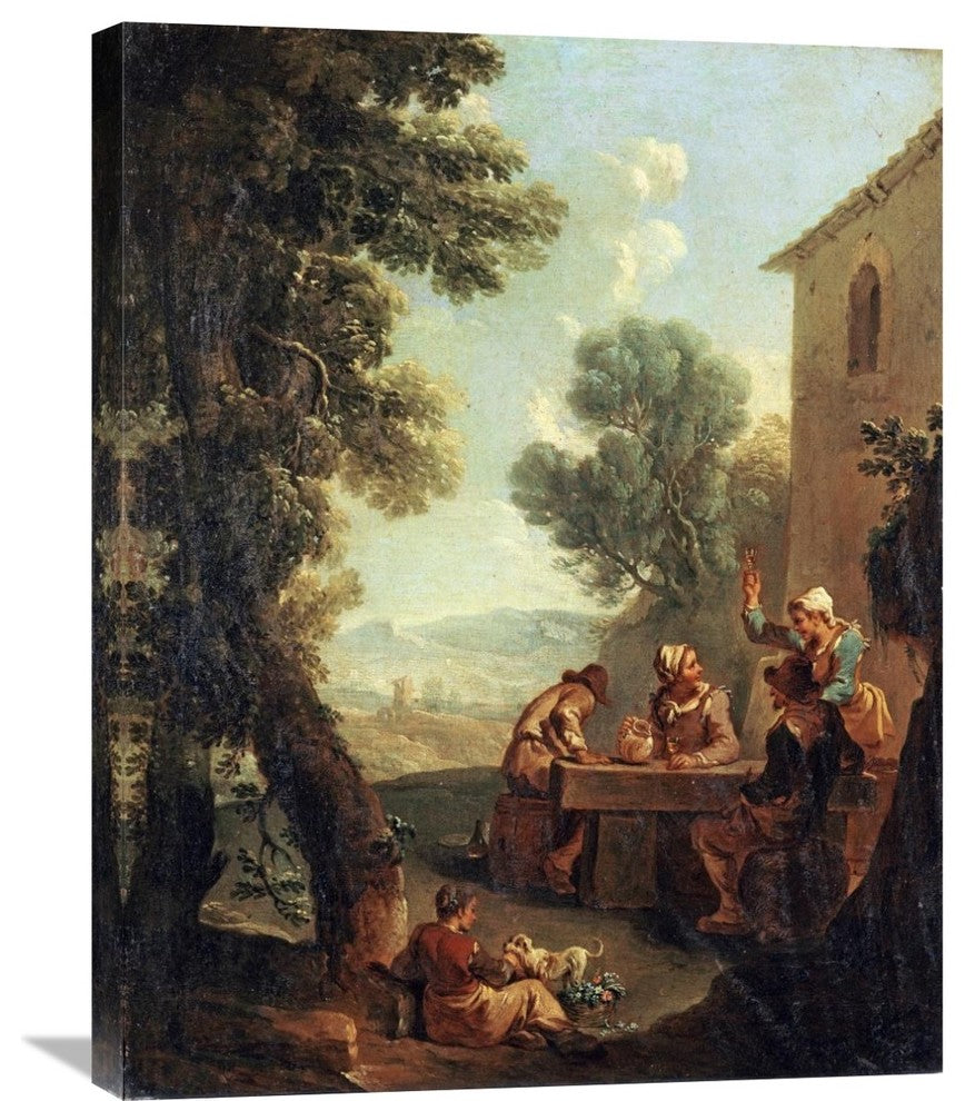 "Peasants Drinking By a Farmhouse" Canvas Giclee by Paolo Monaldi, 24"x30"