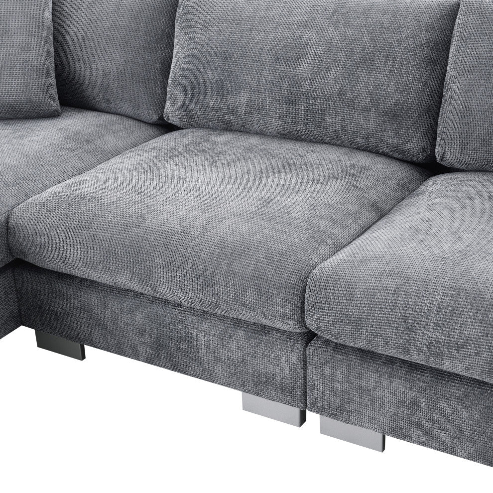 Alice Modern L-Shaped Cloud Chenille Sectional Chaise Sofa With 2 Pillows, Gray