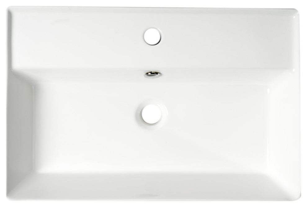 White 24" Modern Rectangular Above Mount Ceramic Sink With Faucet Hole