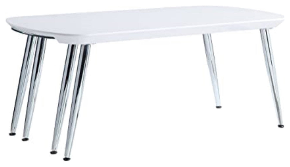 Lv00363, Coffee Table, White and Chrome Finish, Patina