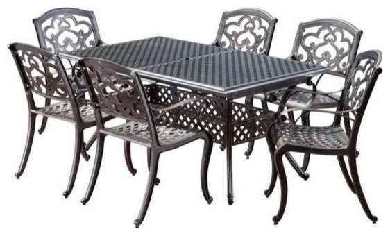 GDF Studio Ariel Outdoor 7 Pc Cast Aluminum Dining Set with Extension Leaf