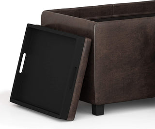 Modern Storage Ottoman, 3 Cushioned Flip Over Serving Trays, Distressed Brown