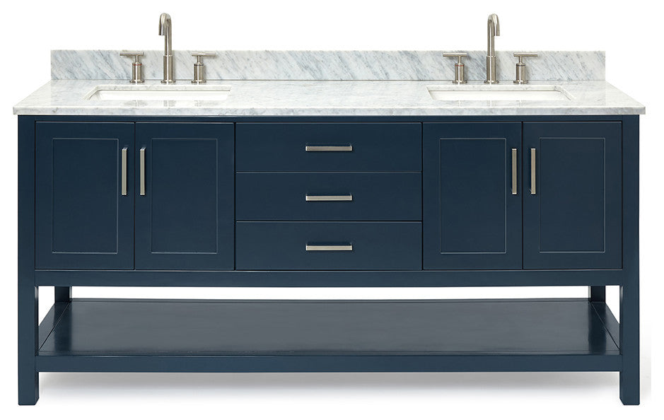 Magnolia 73" Rectangle Sinks Bath Vanity, 0.75" Carrara Marble