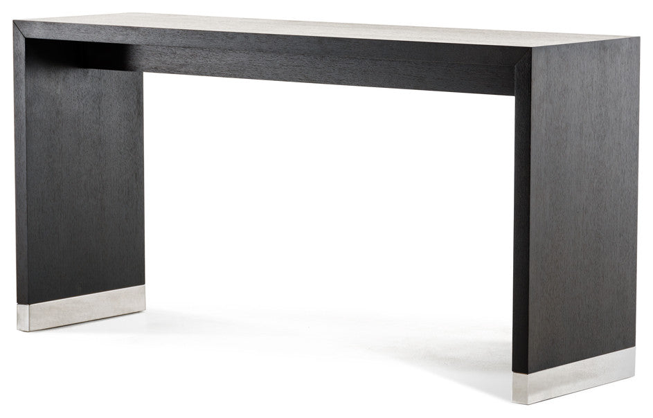 HomeRoots 35" Wenge Veneer and Stainless Steel Bar Table