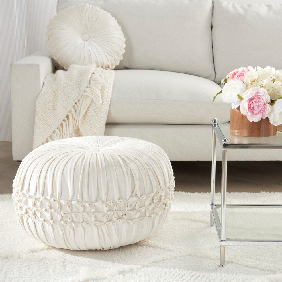 Mina Victory RC833 Pouf, Ivory, 20" x 20" x 12"