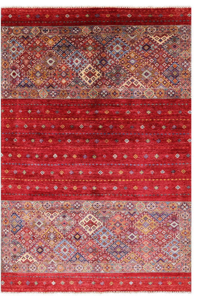 6' 8" X 9' 10" Hand-Knotted Super Kazak Khorjin Rug Q10738