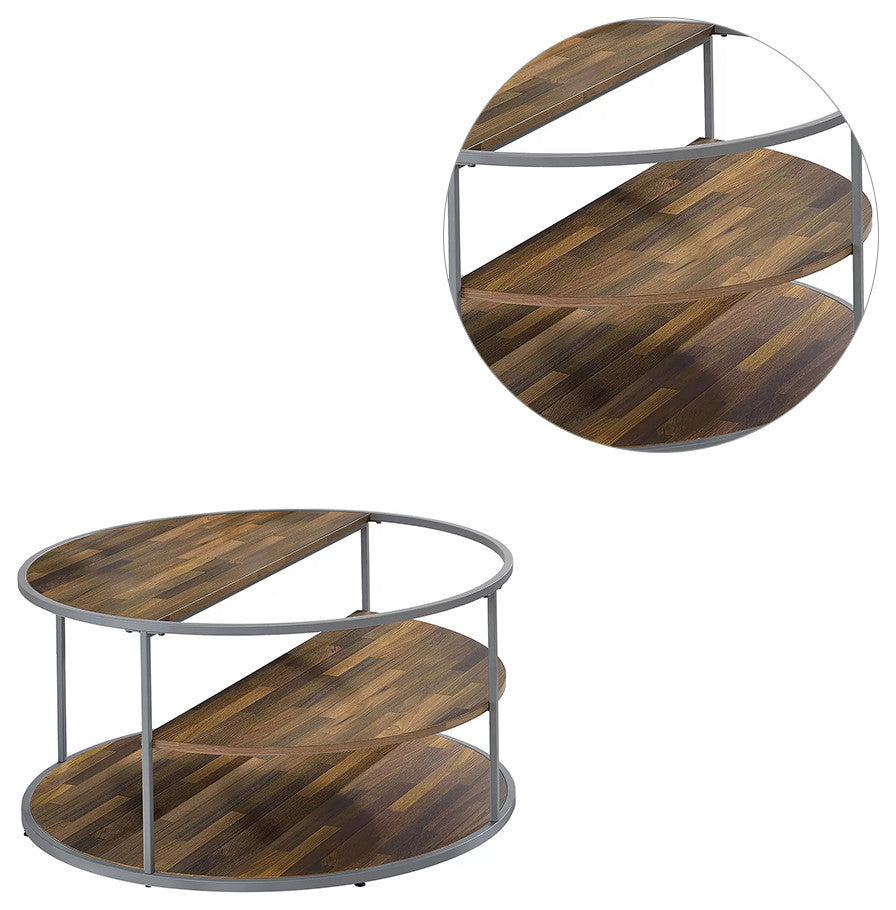3-tier Shelf Round Coffee Table in Gray and Walnut Finish