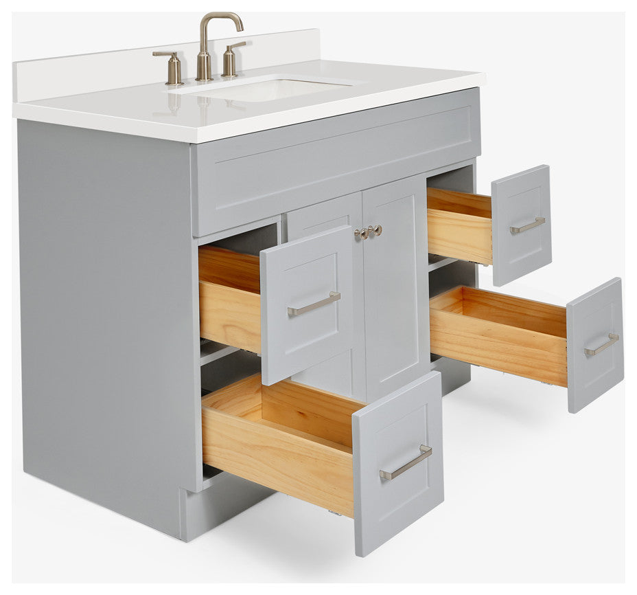 Hamlet 43" Bath Vanity Rectangle Sink in Grey With Quartz Vanity Top