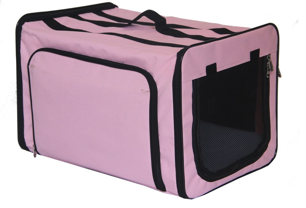 Dual-Expandable Wire Folding Lightweight Collapsible Pet Crate, Pink, Large