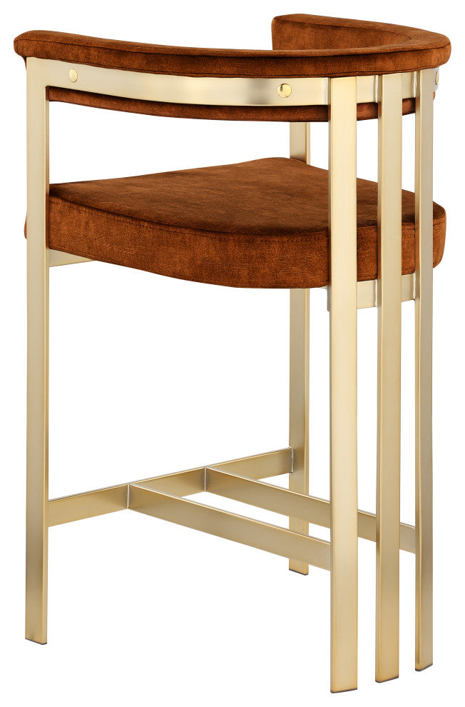 Marcello Upholstered Counter Stool, Cognac, Velvet, Brushed Brass