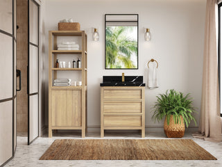 Elizabeth Oak 30" Single Sink Vanity, White 2" Calacatta Black