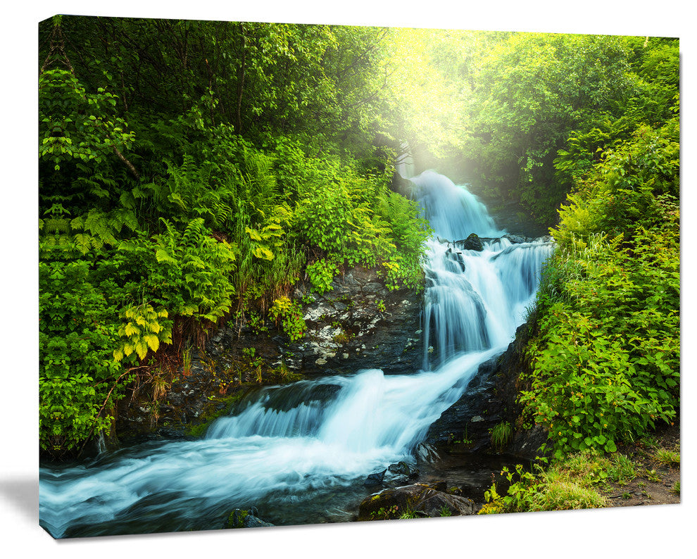 Blue Creek in Green Rain Forest, Oversized Landscape Canvas Art, 60"x28"