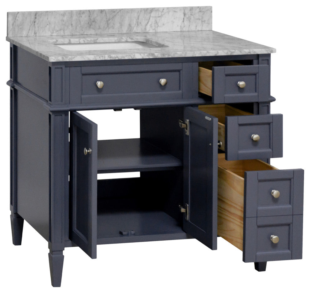 Hailey 36" Bathroom Vanity, Marine Gray, Carrara Marble