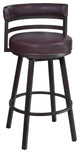 Benzara BM282082 26" Swivel Counter Stool, Vegan Leather, Curved Back, Brown