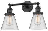 Small Cone 2-Light LED Bath Fixture, Matte Black, Glass: Clear