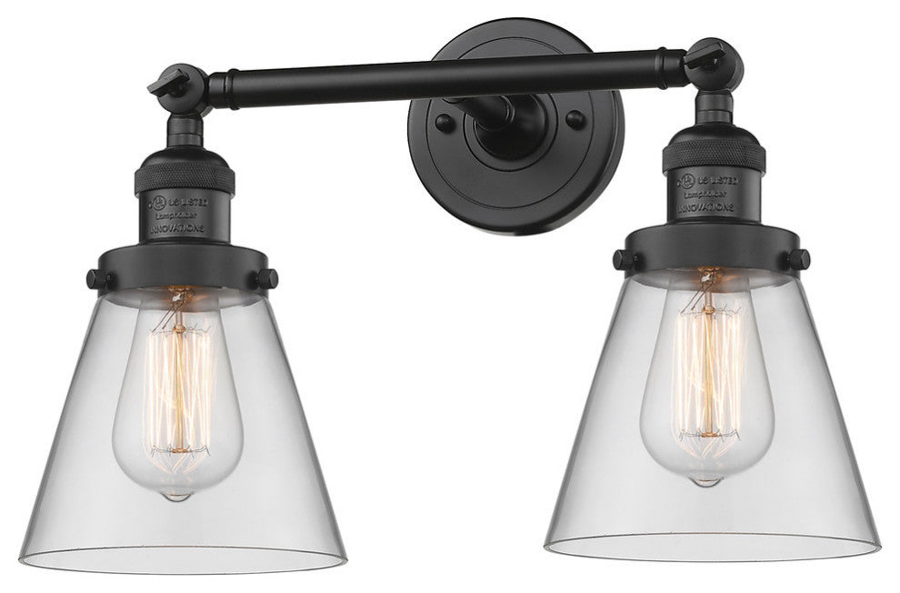 Small Cone 2-Light LED Bath Fixture, Matte Black, Glass: Clear
