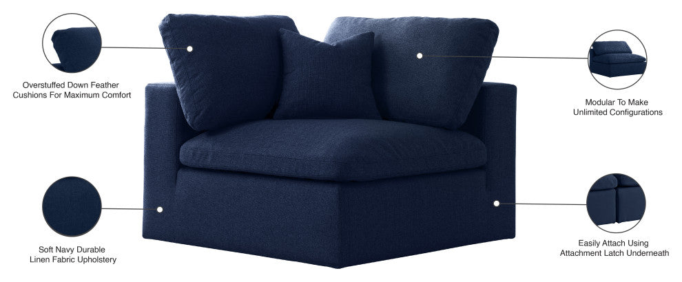 Serene Linen Textured Fabric Deluxe Comfort Modular Corner Chair, Navy
