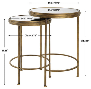 Contemporary 17875" x 24" Iron Glass Brushed Gold Nesting Tables