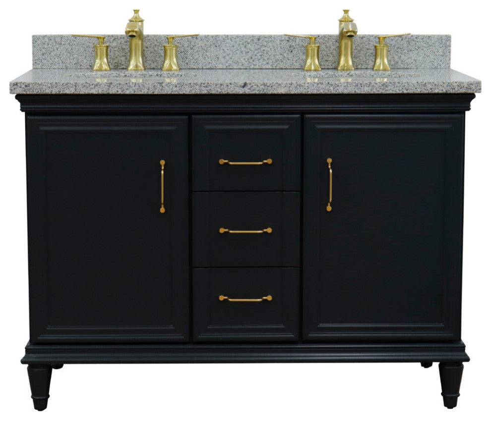 49" Double Vanity, Dark Gray Finish With Gray Granite And Oval Sink