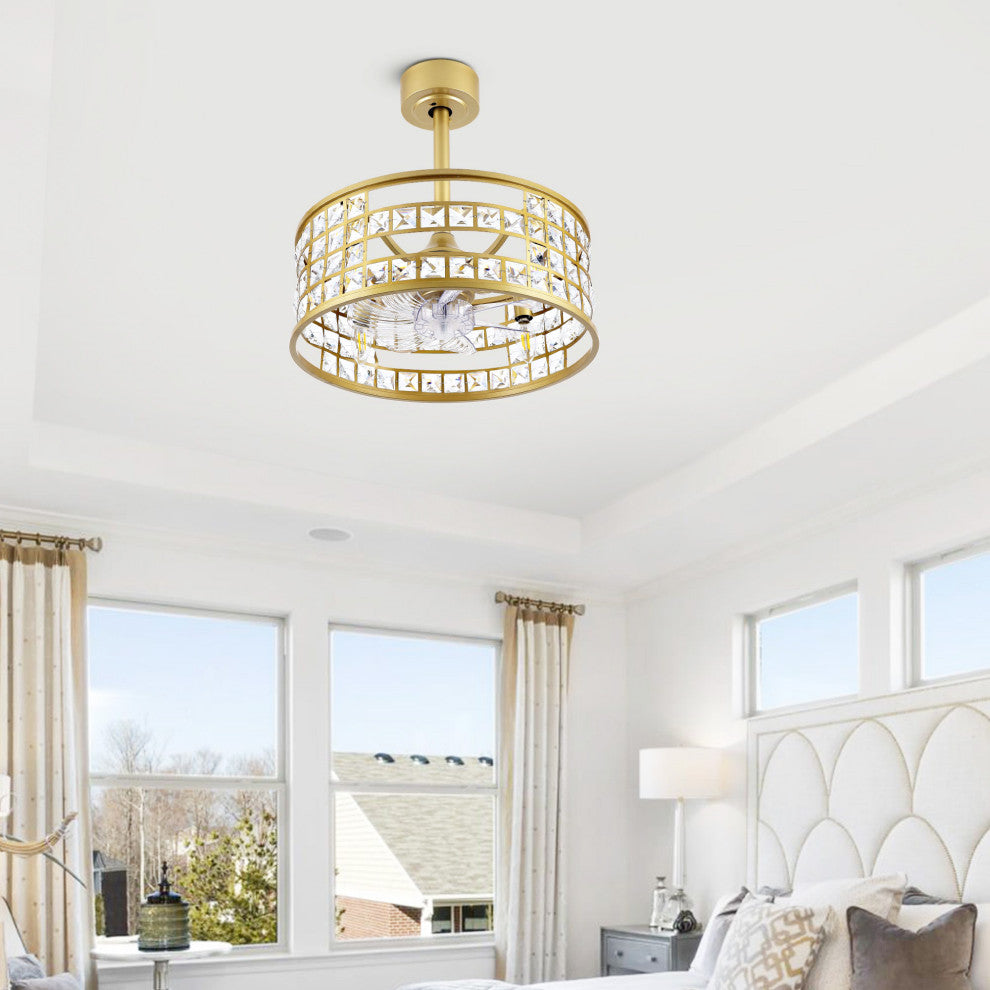 18" Crystal Chandelier Ceiling Fan With Remote Control and Light Kit