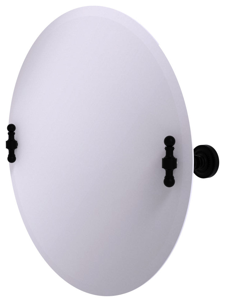 Frameless Round Beveled Edge Tilt Mirror, Matte Black
